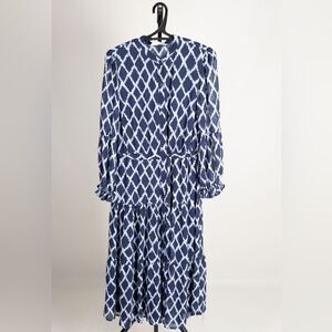 Michael Kors Ikat-Print Tiered Shirtdress midi dress size 12 blue large‎ breasts